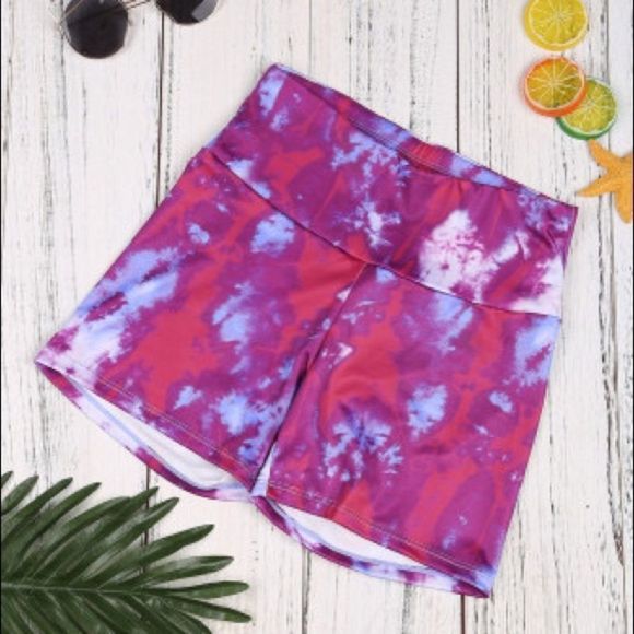 Pink Purple Tie Dye Yoga Shorts - Picture 7 of 8